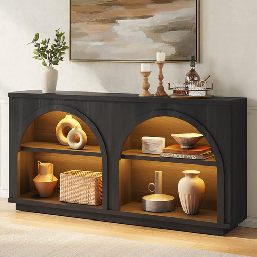 Sikaic Console Table Sikaic Double Arched Console Table with LED Lighting Matte Black Black / Engineered Wood / Modern