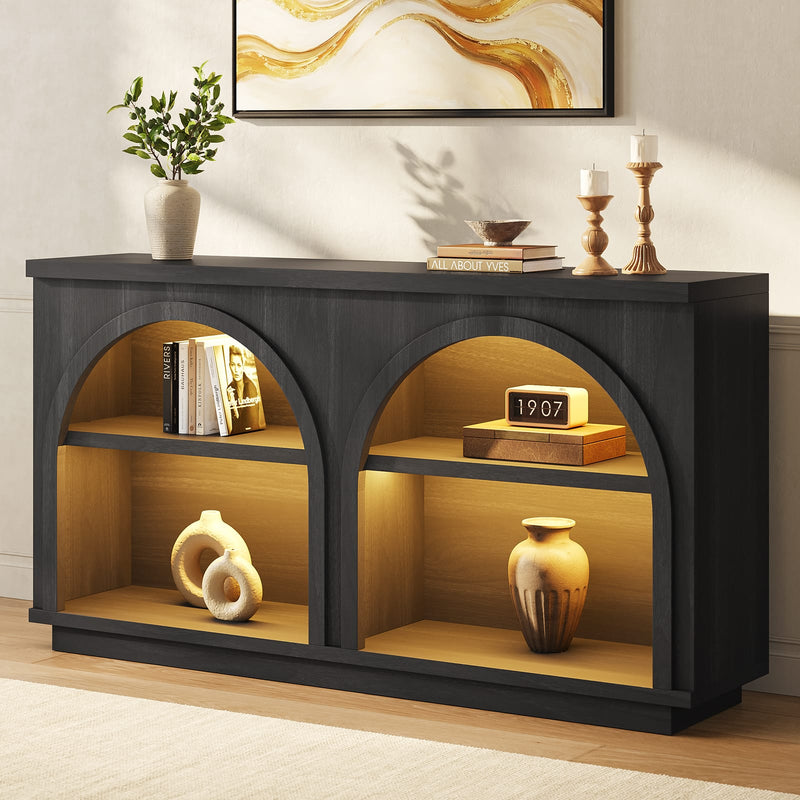 Sikaic Double Arched Console Table with LED Lighting Matte Black