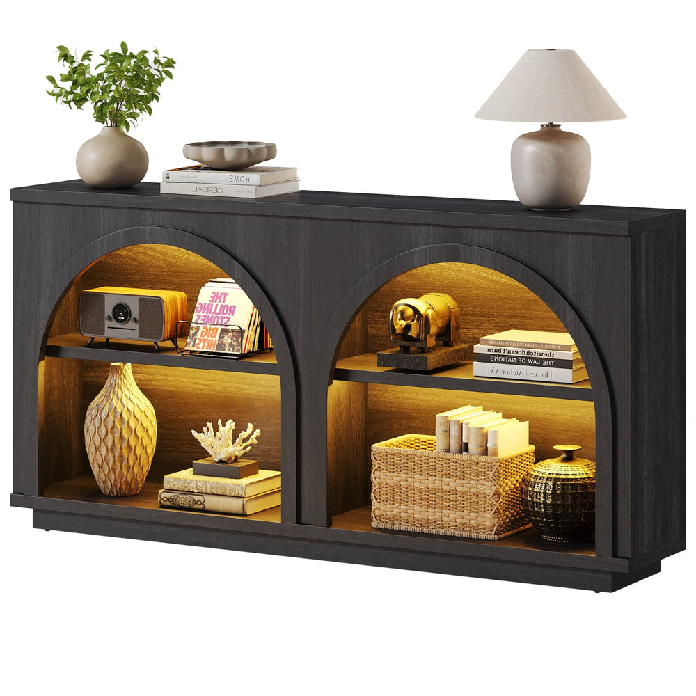 Sikaic Console Table Sikaic Double Arched Console Table with LED Lighting Matte Black Black / Engineered Wood / Modern