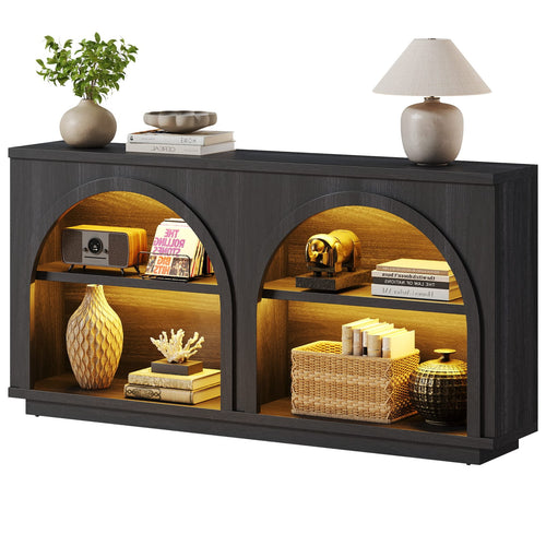 Sikaic Console Table Sikaic Double Arched Console Table with LED Lighting Matte Black Black / Engineered Wood / Modern