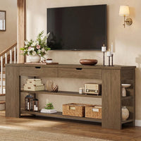 Sikaic Console Table 71.8 inch Extra Long Console Table with Shelves & Built-In Outlets Brown Brown / Engineered Wood / Farmhouse