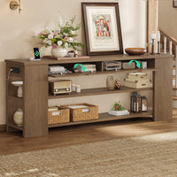 Sikaic Console Table 71.8 inch Extra Long Console Table with Shelves & Built-In Outlets Brown Brown / Engineered Wood / Farmhouse