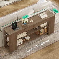 Sikaic Console Table 71.8 inch Extra Long Console Table with Shelves & Built-In Outlets Brown Brown / Engineered Wood / Farmhouse