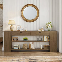 Sikaic Console Table 71.8 inch Extra Long Console Table with Shelves & Built-In Outlets Brown Brown / Engineered Wood / Farmhouse