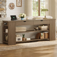Sikaic Console Table 71.8 inch Extra Long Console Table with Shelves & Built-In Outlets Brown Brown / Engineered Wood / Farmhouse
