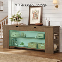 Sikaic Console Table 71.8 inch Extra Long Console Table with Shelves & Built-In Outlets Brown Brown / Engineered Wood / Farmhouse