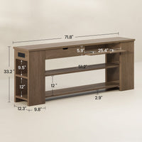 Sikaic Console Table 71.8 inch Extra Long Console Table with Shelves & Built-In Outlets Brown Brown / Engineered Wood / Farmhouse