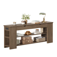 Sikaic Console Table 71.8 inch Extra Long Console Table with Shelves & Built-In Outlets Brown Brown / Engineered Wood / Farmhouse