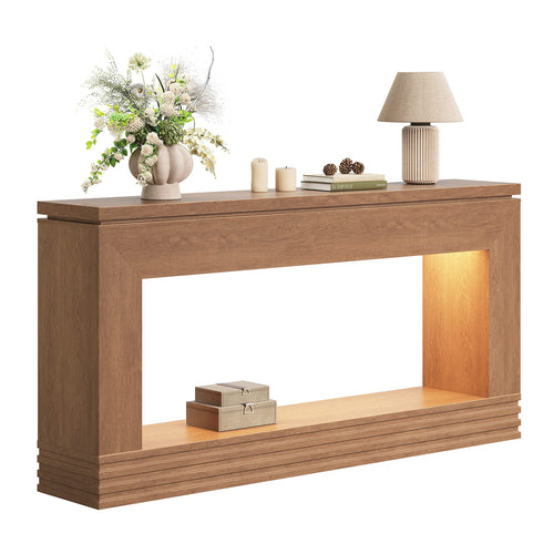 Sikaic Console Table Sikaic LED Console Table with 3-Color Light & Double-Tier Design  Walnut Brown / Engineered Wood / Modern