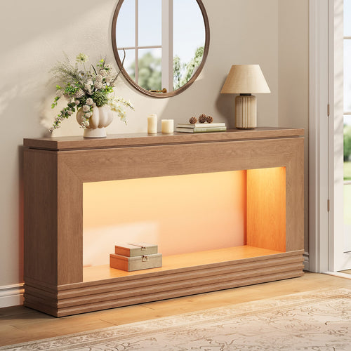 Sikaic Console Table Sikaic LED Console Table with 3-Color Light & Double-Tier Design  Walnut Brown / Engineered Wood / Modern