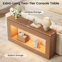 Sikaic Console Table Sikaic LED Console Table with 3-Color Light & Double-Tier Design  Walnut Brown / Engineered Wood / Modern