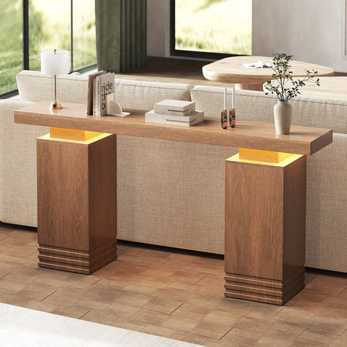 Sikaic Console Table Sikaic Modern Console Table with Built-in LED Lighting Walnut Finish for Entryway & Living Room Brown / Engineered Wood / Modern