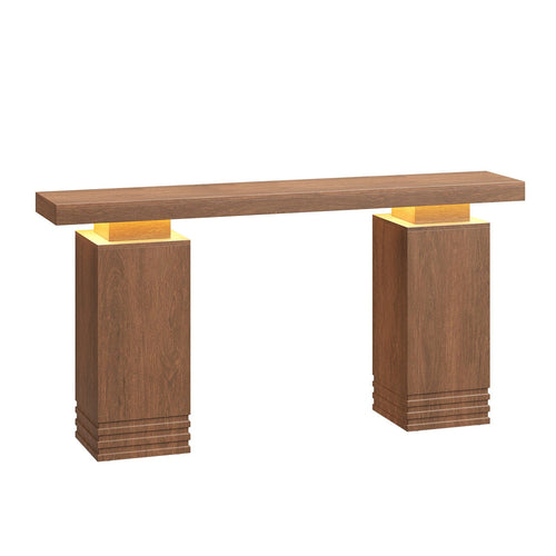 Sikaic Console Table Sikaic Modern Console Table with Built-in LED Lighting Walnut Finish for Entryway & Living Room Brown / Engineered Wood / Modern