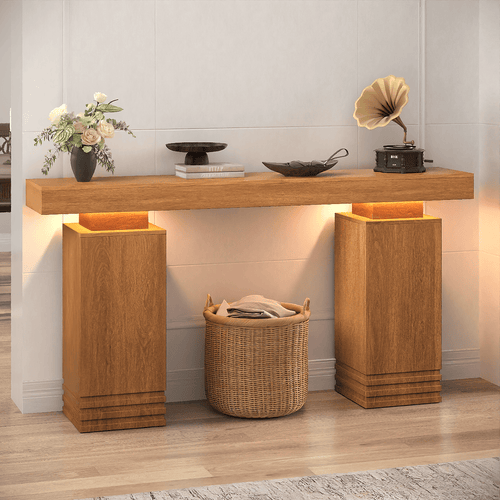 Sikaic Console Table Sikaic Modern Console Table with Built-in LED Lighting Walnut Finish for Entryway & Living Room Brown / Engineered Wood / Modern