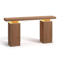 Sikaic Console Table Sikaic Modern Console Table with Built-in LED Lighting Walnut Finish for Entryway & Living Room Brown / Engineered Wood / Modern