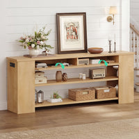 Sikaic Console Table 71.8 inch Extra Long Console Table with Built-In Outlets Natural Natural / Engineered Wood / Farmhouse