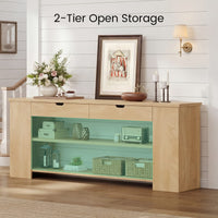 Sikaic Console Table 71.8 inch Extra Long Console Table with Built-In Outlets Natural Natural / Engineered Wood / Farmhouse