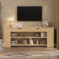Sikaic Console Table 71.8 inch Extra Long Console Table with Built-In Outlets Natural Natural / Engineered Wood / Farmhouse