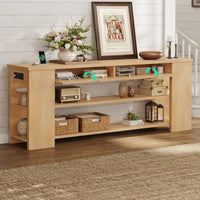 Sikaic Console Table 71.8 inch Extra Long Console Table with Shelves & Built-In Outlets Natural Natural / Engineered Wood / Farmhouse