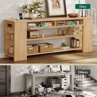 Sikaic Console Table 71.8 inch Extra Long Console Table with Shelves & Built-In Outlets Natural Natural / Engineered Wood / Farmhouse