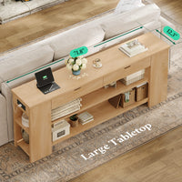 Sikaic Console Table 71.8 inch Extra Long Console Table with Shelves & Built-In Outlets Natural Natural / Engineered Wood / Farmhouse