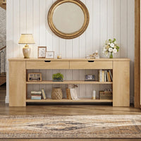 Sikaic Console Table 71.8 inch Extra Long Console Table with Shelves & Built-In Outlets Natural Natural / Engineered Wood / Farmhouse
