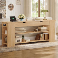 Sikaic Console Table 71.8 inch Extra Long Console Table with Shelves & Built-In Outlets Natural Natural / Engineered Wood / Farmhouse