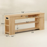 Sikaic Console Table 71.8 inch Extra Long Console Table with Shelves & Built-In Outlets Natural Natural / Engineered Wood / Farmhouse