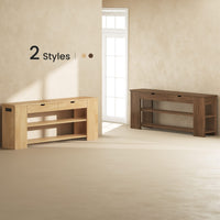 Sikaic Console Table 71.8 inch Extra Long Console Table with Shelves & Built-In Outlets Natural Natural / Engineered Wood / Farmhouse