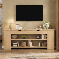 Sikaic Console Table 71.8 inch Extra Long Console Table with Shelves & Built-In Outlets Natural Natural / Engineered Wood / Farmhouse