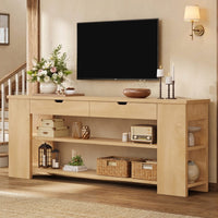 Sikaic Console Table 71.8 inch Extra Long Console Table with Shelves & Built-In Outlets Natural Natural / Engineered Wood / Farmhouse