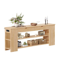 Sikaic Console Table 71.8 inch Extra Long Console Table with Shelves & Built-In Outlets Natural Natural / Engineered Wood / Farmhouse