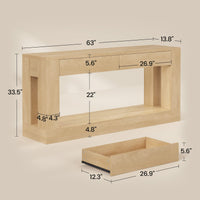 Sikaic Console Table 63 Inch Long Console Table with 2 Drawers Natural Wood Natural / Engineered Wood / Modern