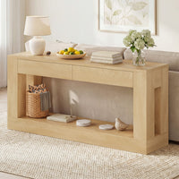 Sikaic Console Table 63 Inch Long Console Table with 2 Drawers Natural Wood Natural / Engineered Wood / Modern