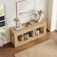 Sikaic Console Table 63 Inch Long Console Table with 2 Drawers Natural Wood Natural / Engineered Wood / Modern