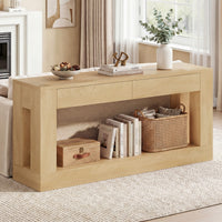 Sikaic Console Table 63 Inch Long Console Table with 2 Drawers Natural Wood Natural / Engineered Wood / Modern