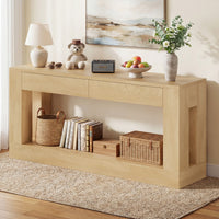 Sikaic Console Table 63 Inch Long Console Table with 2 Drawers Natural Wood Natural / Engineered Wood / Modern
