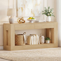Sikaic Console Table 63 Inch Long Console Table with 2 Drawers Natural Wood Natural / Engineered Wood / Modern