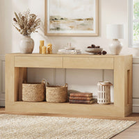 Sikaic Console Table 63 Inch Long Console Table with 2 Drawers Natural Wood Natural / Engineered Wood / Modern
