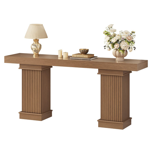 Sikaic Console Table Modern Farmhouse Console Table 63 Inch with Storage Cabinet Natural Natural / Mid-Century / Engineered Wood