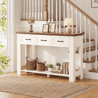 Sikaic Console Table 47 inch Farmhouse Console Table with 3 Drawers White-Brown White / Engineered Wood / Farmhouse