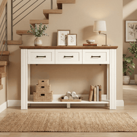 Sikaic Console Table 47 inch Farmhouse Console Table with 3 Drawers White-Brown White / Engineered Wood / Farmhouse