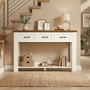 Sikaic Console Table 47 inch Farmhouse Console Table with 3 Drawers White-Brown White / Engineered Wood / Farmhouse