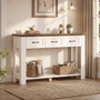 Sikaic Console Table 47 inch Farmhouse Console Table with 3 Drawers White-Brown White / Engineered Wood / Farmhouse