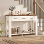 Sikaic Console Table 47 inch Farmhouse Console Table with 3 Drawers White-Brown White / Engineered Wood / Farmhouse