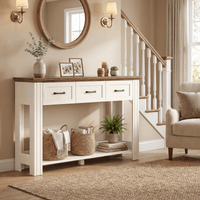 Sikaic Console Table 47 inch Farmhouse Console Table with 3 Drawers White-Brown White / Engineered Wood / Farmhouse
