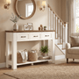 Sikaic Console Table 47 inch Farmhouse Console Table with 3 Drawers White-Brown White / Engineered Wood / Farmhouse