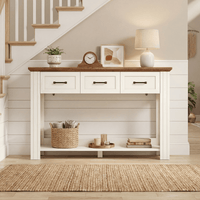 Sikaic Console Table 47 inch Farmhouse Console Table with 3 Drawers White-Brown White / Engineered Wood / Farmhouse
