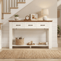 Sikaic Console Table 47 inch Farmhouse Console Table with 3 Drawers White-Brown White / Engineered Wood / Farmhouse