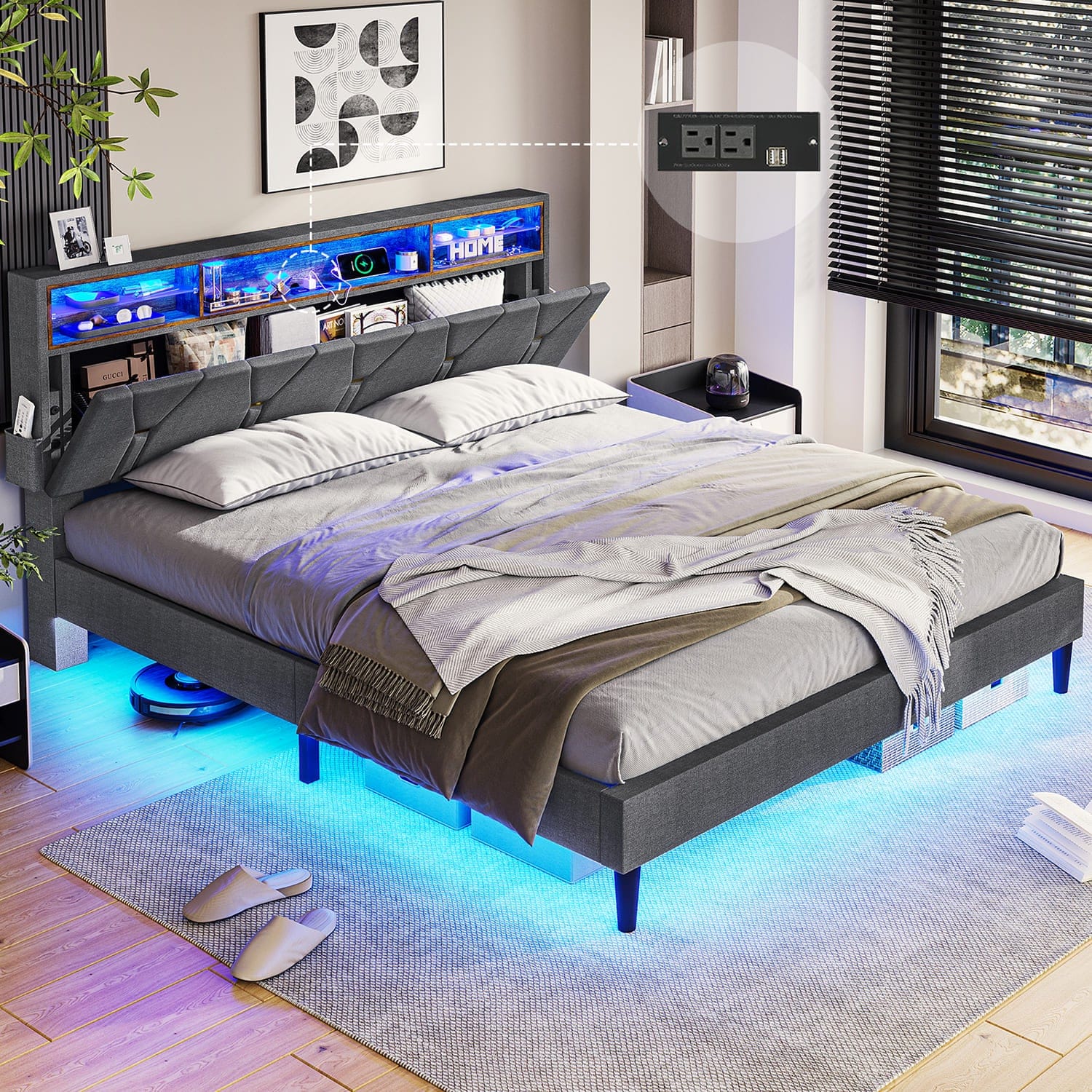 Queen bed frame with hidden storage hotsell